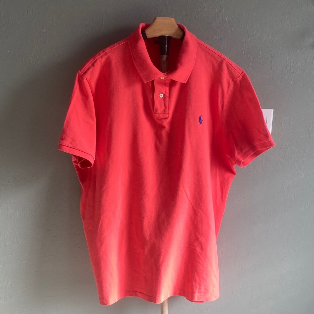 Polo Ralph Lauren Mens Custom Slim Fit Mesh Polo Shirt Coral Pink XXL 2XL